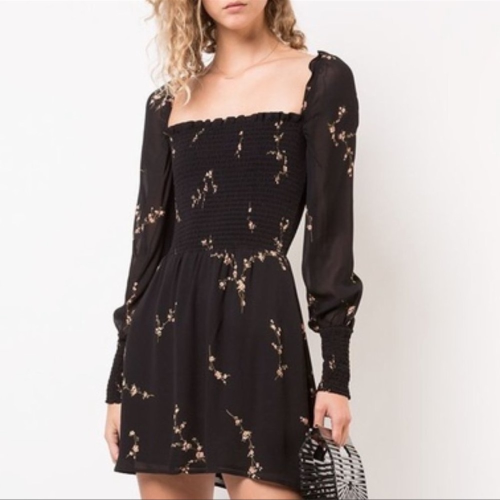 Reformation Kelli Dress in Black with Pink floral